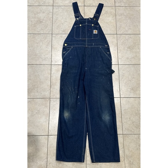 Vintage Carhartt Bibs 36x30 Denim Overalls Union Made In USA Bibs Chain Stitch